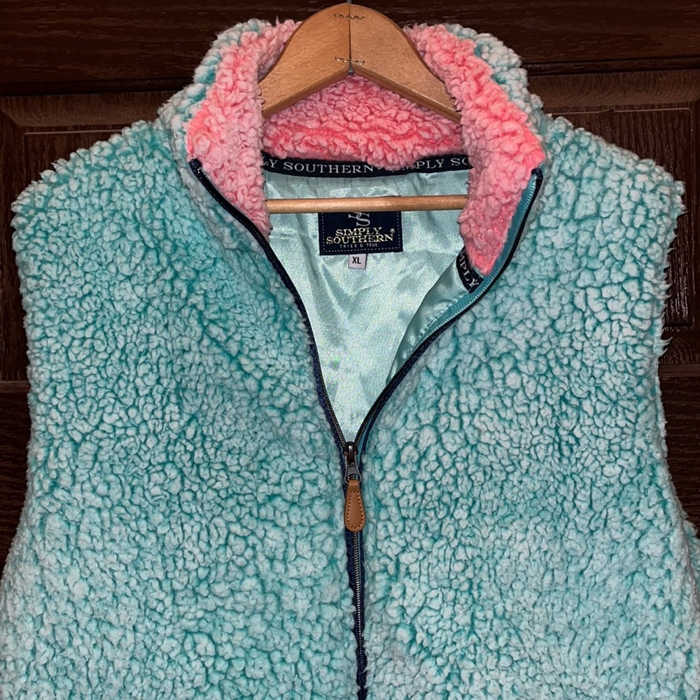 Simply Southern Preppy Teal Pink Zip Supersoft Plush Vest